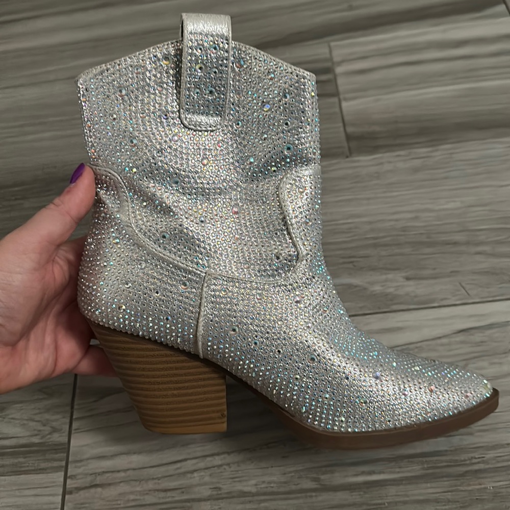 Silver rhinestone short boots